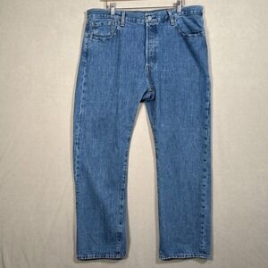 Levis 501xx Jeans Mens 38x30 Blue Denim Button Fly Straight Leg Med-Wash Chore